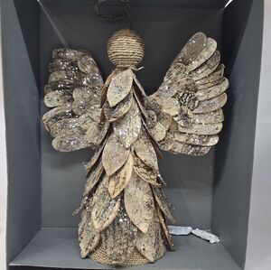 Pottery Barn Rustic Angel Ornament - Brown and Silver